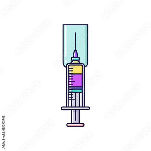 Iconographic Syringe Illustration with Colorful Contents for Medical and Healthcare