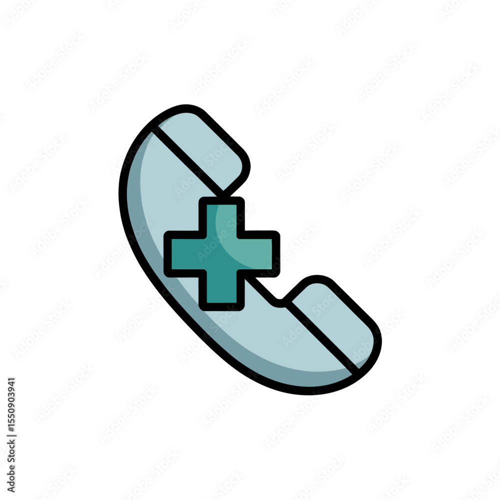 Fototapeta premium Medical Assistance Hotline Cartoon Phone Icon with Plus Sign for Emergency Healthcare Calls