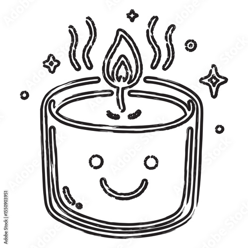 Kawaii Candle Doodle Illustration with Smiling Face