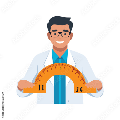 Simple Illustration A Scientist Holding a Pi-Shaped Ruler