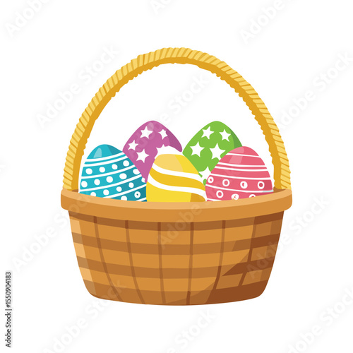 Simple Illustration Basket Full of Decorated Easter Eggs