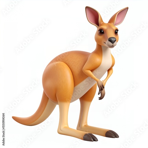 A charming illustration of a cartoon kangaroo standing upright, showcasing its orange and white fur, with a friendly expression on its face against a clean white backdrop.