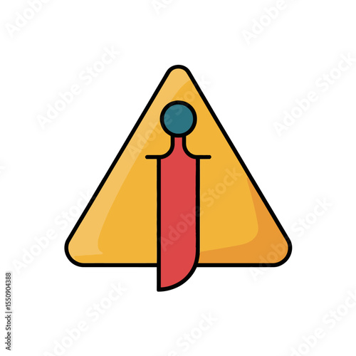 Modern Flat Illustration of a Warning Sign with a Dagger A Simple, Minimalist Design Concept