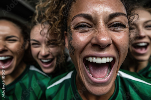 Portrait of a female soccer team celebrating