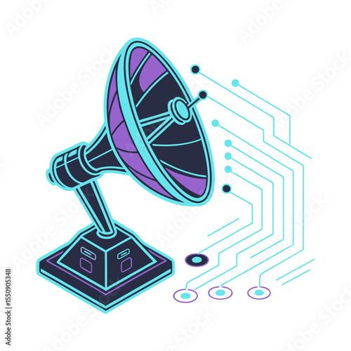 Futuristic Satellite Dish and Circuit Board Sci-Fi Technology Icon