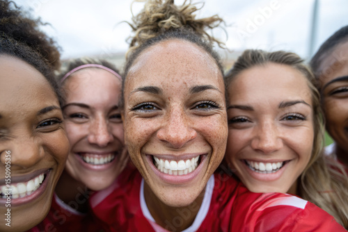 Portrait of a female soccer team celebrating