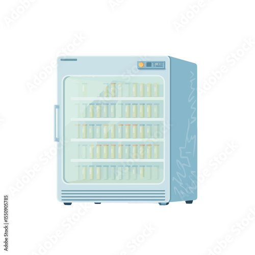 Clean Minimalist Flat 2D Illustration of a Laboratory Refrigerator with Test Tubes