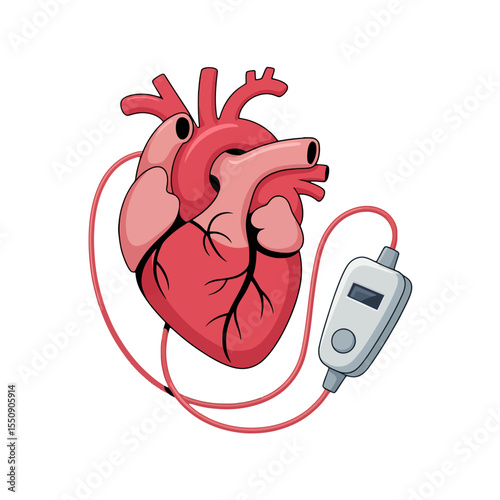 Human Heart with Pacemaker Medical Illustration