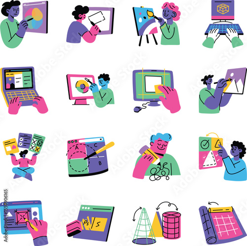 Set of Flat Style Designing Illustrations 

