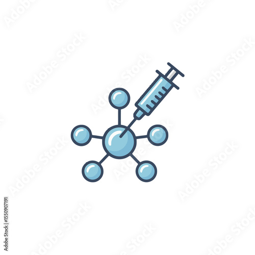 Minimalist Flat 2D Icon Vector Syringe Injecting Molecule