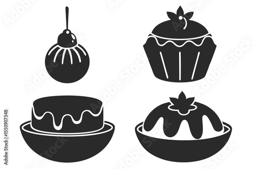 set of Pudding vector silhouette illustration isolated on white background