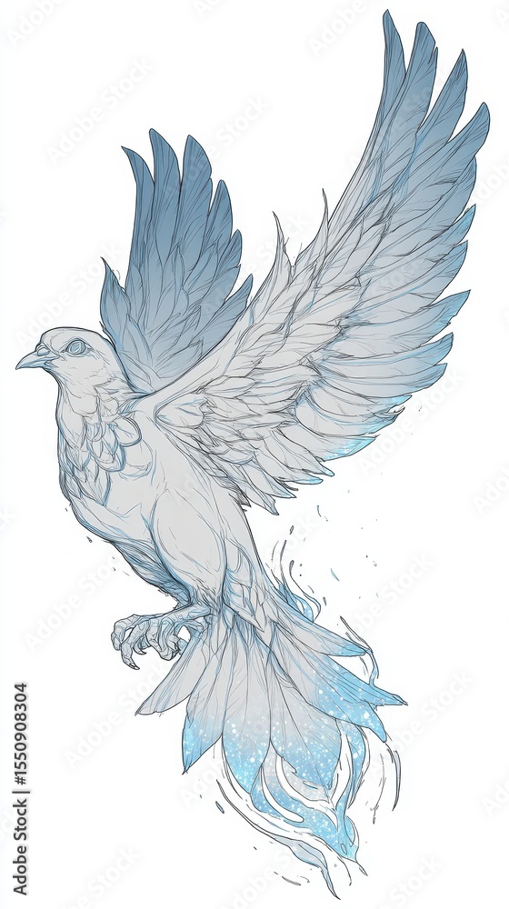 Fototapeta premium Detailed illustration of a soaring, stylized dove.