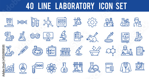 40 line Laboratory icon set . laboratory, experiment, science, icon, test tube, microscope, flask, chemical, biology, research, laboratory, technician, line, vector