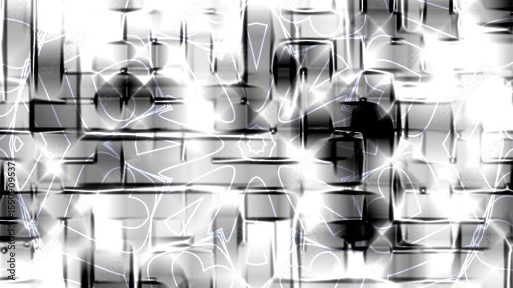 Abstract grayscale pattern,  kaleidoscopic design, digital art, geometric shapes, luminous effects,  modern artwork, stylish background