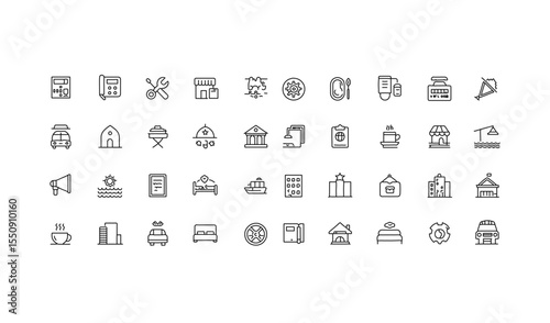 Hotel & Accommodation Line Icons – Black Monochrome Set