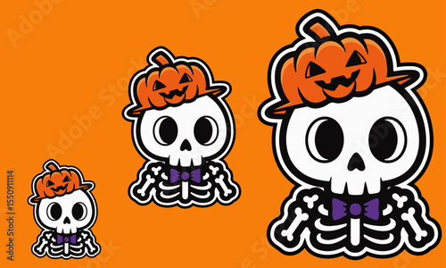Halloween Skull Character sticker Set, perfect for spooky seasonal and Halloween designs sticker	