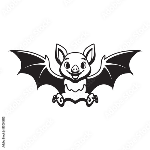 Cute bat cartoon flying on white background