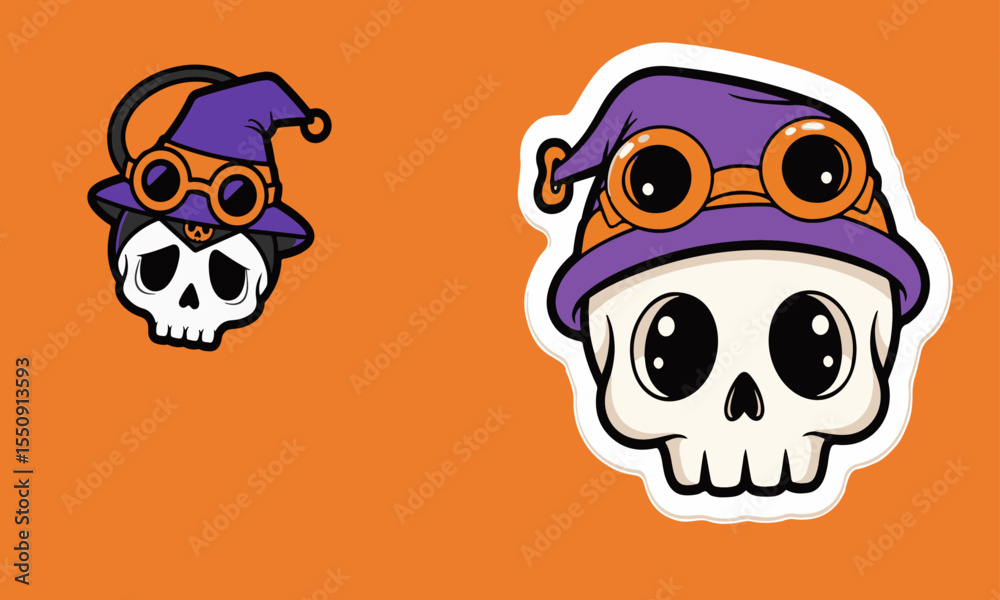 Fototapeta premium Cute Halloween Skull Witches with Goggles