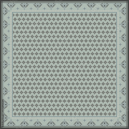 Hijab scarf flower abstract pattern.Ethnic geometric ornament with frame motif border hijab pattern.Design for fabric,print,scarves,shawl,kerchief,bandana,clothing,pareo,pillows,tablecloth,decoration.