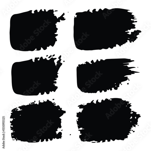 Abstract Black Paint Strokes Collection Six Distinct Brush Marks for Creative Projects and Artistic Compositions