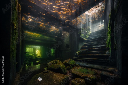 Aquatic Ruins with Shoal of Fish photo