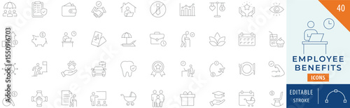 Employee benefits icon collection set. Editable stroke.