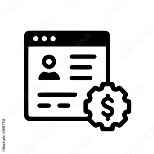 Job application icon featuring a resume with a settings gear and dollar sign, symbolizing recruitment and salary management.