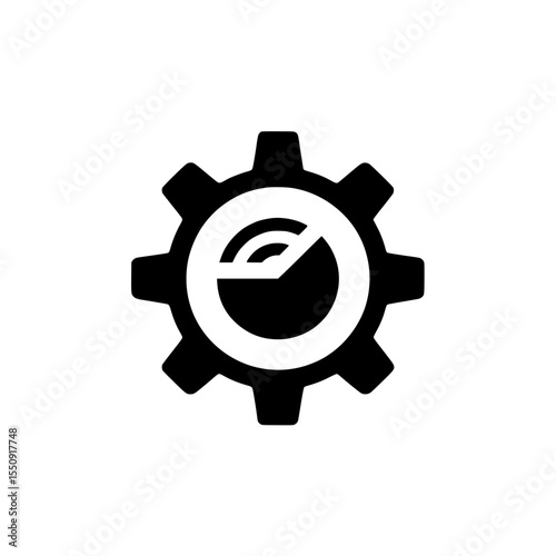 Icon of a gear with internal speedometer or gauge, symbolizing performance optimization, efficiency, and monitoring.