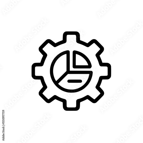 Gear icon with an internal pie chart segment, representing analytics, reporting tools, and data visualization.