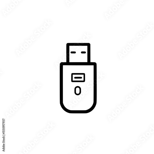 Bold icon of a USB flash drive with rectangular body and connector, representing digital storage and file saving.