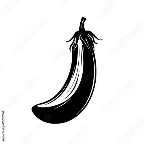 Stylized icon of an eggplant with shading details and calyx, used to represent vegetables, nutrition, or healthy food.