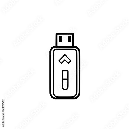 Outline icon of a USB flash drive with an upward arrow symbol, representing file upload, storage, and data transfer.
