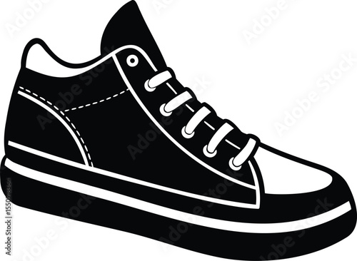 A stylish black and white high top sneaker isolated on white background