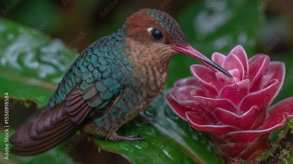 Fototapeta premium Magnificent Hummingbird Feeding on Vibrant Flower