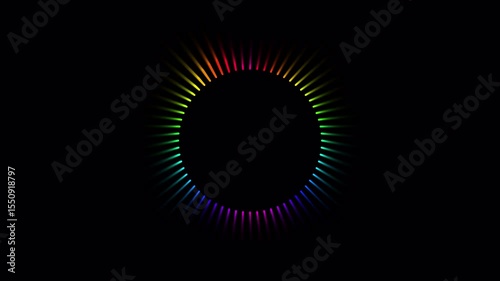 Colorful audio waveform frequency animation on black background, circular audio futuristic visualization animated with alpha channel.