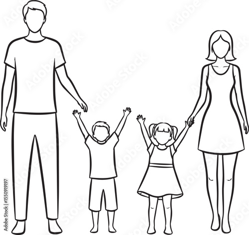 Minimalist Family Icon of Four Members Standing Together in Simple Silhouette