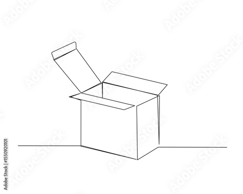 Opened cardboard outline drawing illustration. one continuous line drawing of cardboard.