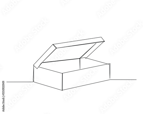 Opened cardboard outline drawing illustration. one continuous line drawing of cardboard.