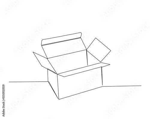 Opened cardboard outline drawing illustration. one continuous line drawing of cardboard.