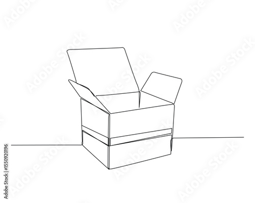Opened cardboard outline drawing illustration. one continuous line drawing of cardboard.