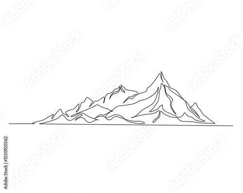 Continuous outline drawing of mountain landscape. Mountain line art illustration.