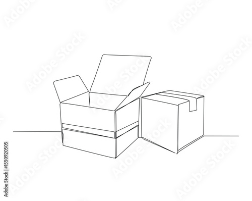 Opened cardboard outline drawing illustration. one continuous line drawing of cardboard.