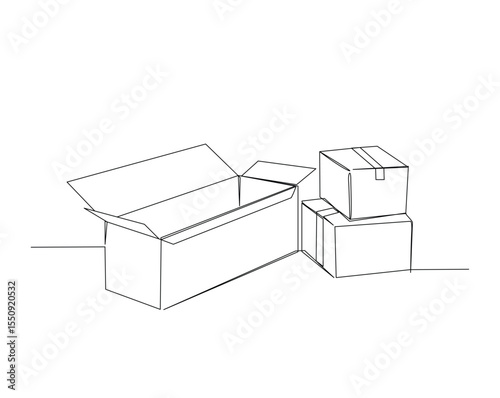 Opened cardboard outline drawing illustration. one continuous line drawing of cardboard.