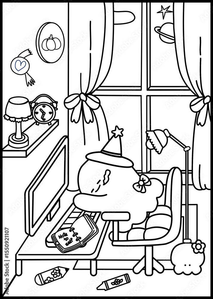 Obraz premium Halloween, calligraphy and draw happy Halloween, cooling books, back to school
