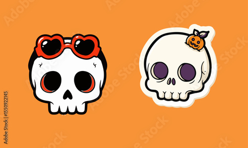 Cute Halloween Skulls with Heart Sunglasses and Pumpkin Hairpin