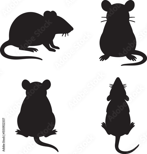 rat silhouette of icons set side, front, back, and top views vector art illustration