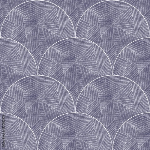 Modern Indigo Geometric Arches with Hand-Drawn Texture Seamless Pattern