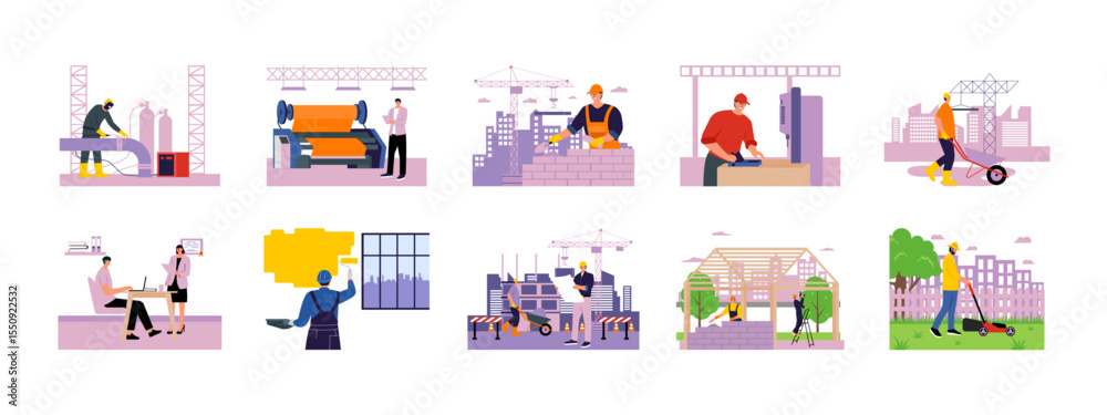Fototapeta premium Worker illustrations set. Flat vector illustration concept.