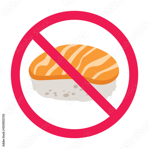 No sushi sign, forbidden sushi sign, prohibited sushi symbol, stop eating sushi sign, nigiri sushi with red cross sign