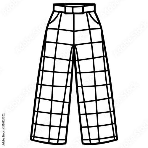 Grid Pattern High-Waisted Slacks Vector